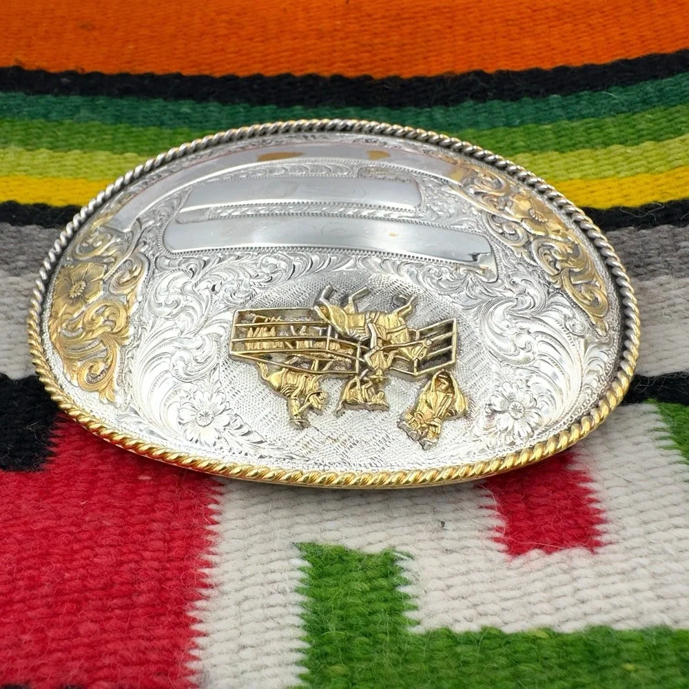 VTG Award Design Medals Oval German Silver Western Trophy Belt Buckle Inscribed